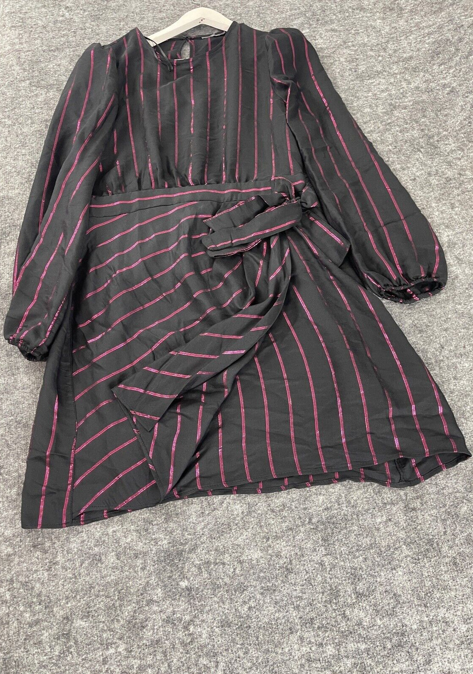 C&A Womens Wrap Swing Dress Size 8 Mini Striped Long Sleeve Tie NEW N336